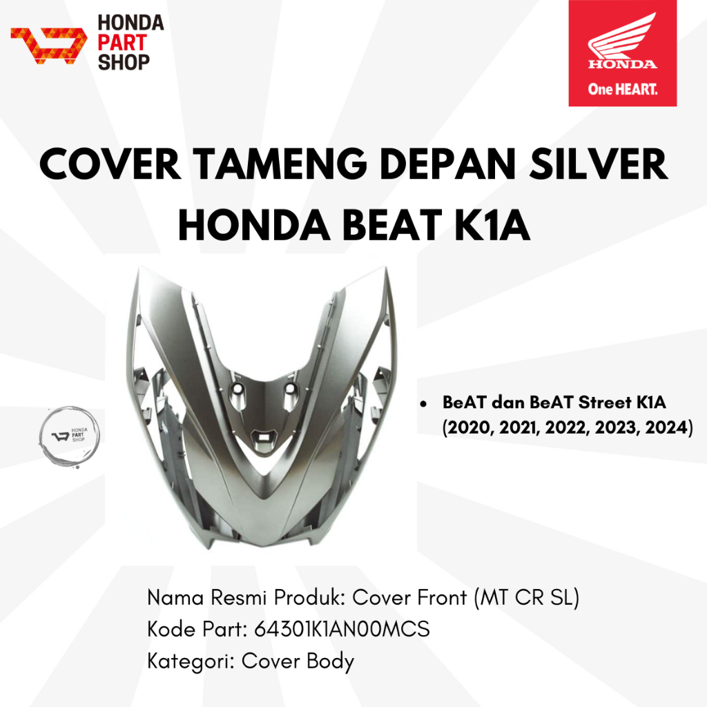 64301K1AN00MCS Cover tameng Depan Silver Honda BeAT K1A