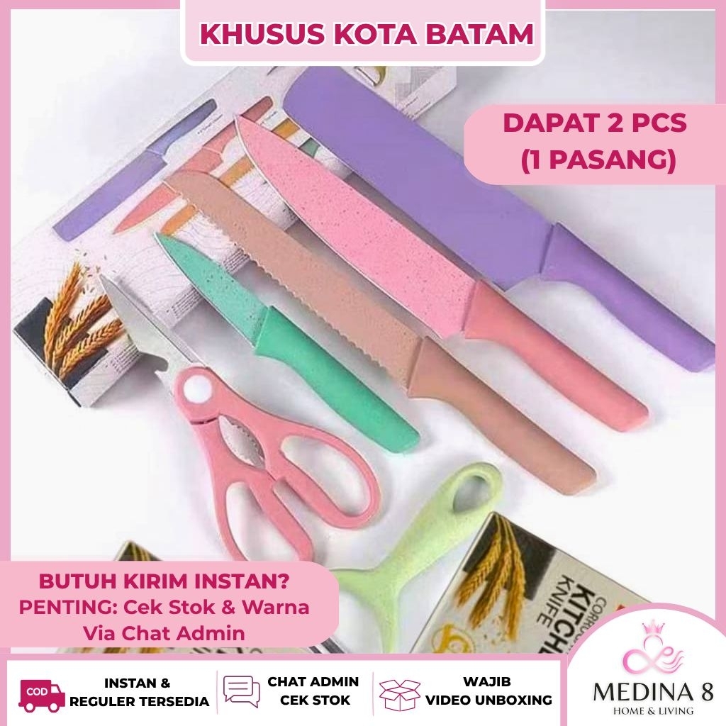 [BISA INSTAN] Pisau Dapur Set 6 in 1 Stainless - BATAM - Pisau Set Dapur Keramik Rainbow Pisau Set J