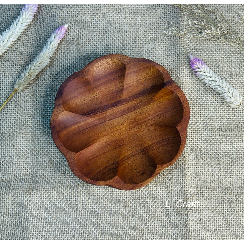 piring kayu/piring motif bunga kayu mahoni 13cm