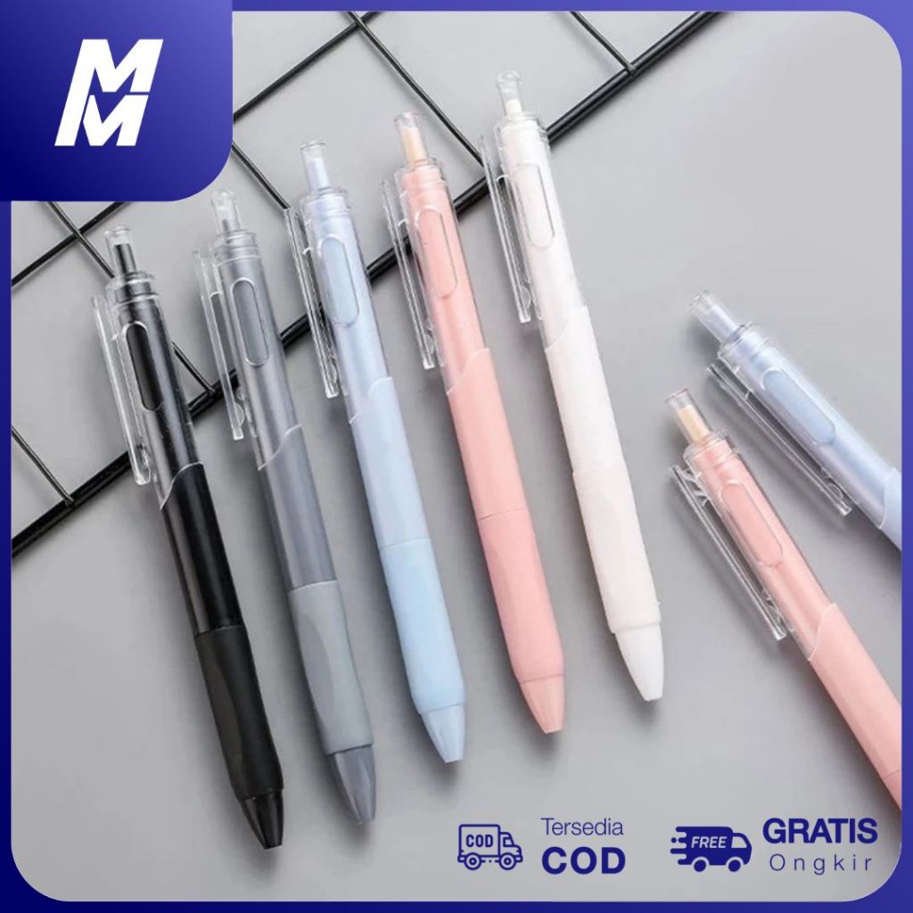 Pulpen Gel Estetik | Pulpen Gel Warna Pastel Hitam Biru Pink Putih Abu