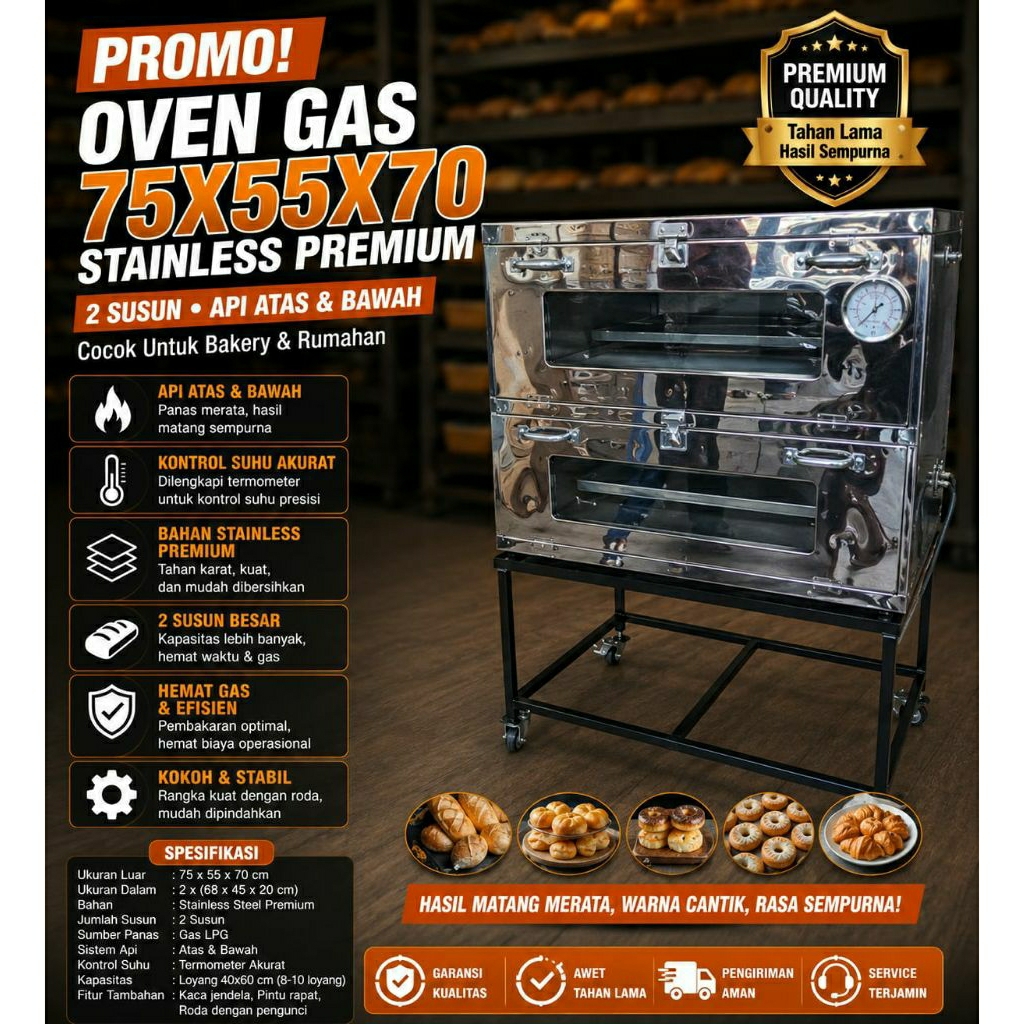 OVEN GAS STAINLESS 75X55X70 BIMA BERKAH
