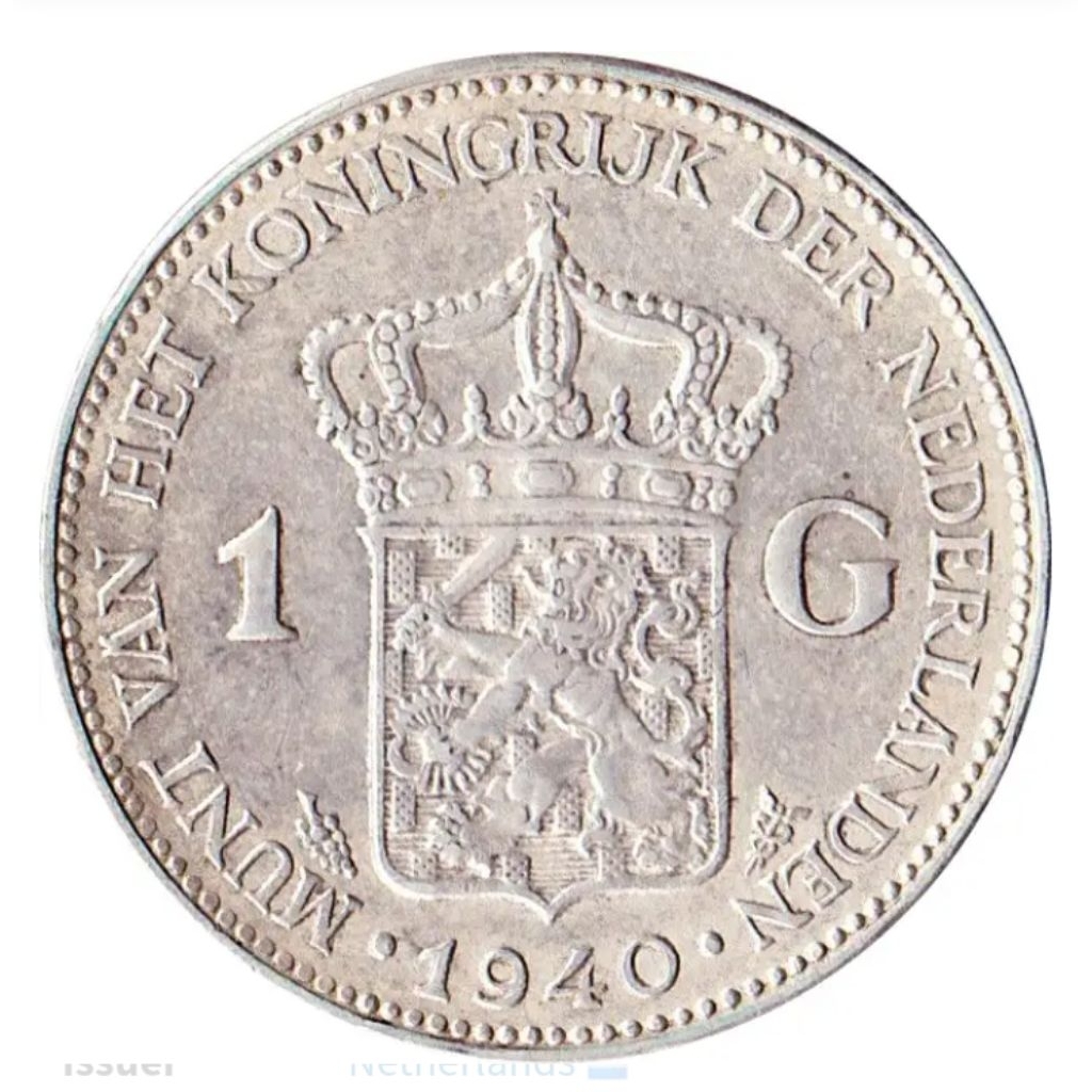 Uang Koin Kuno Belanda 1 Gulden 1929 Wilhelmina bahan Perak