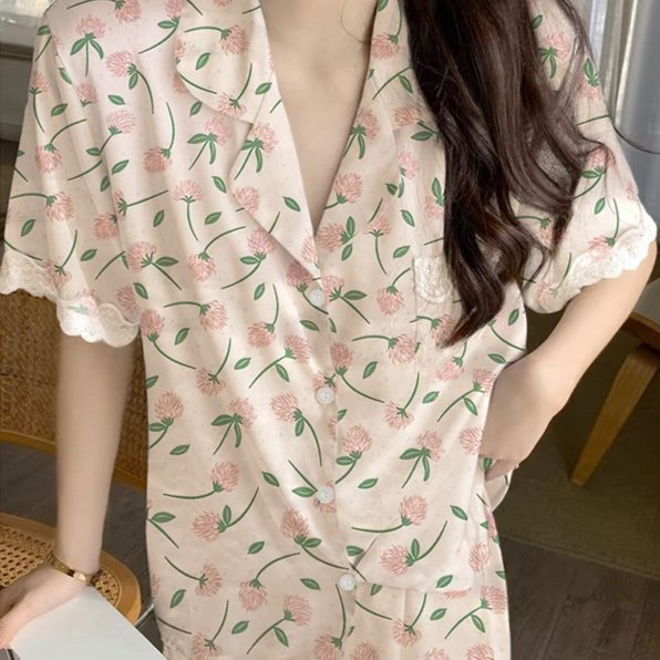 [Lavarda Store] VZ226 -Set Piyama Wanita Satin HP Baju Lengan Celana Pendek Bunga Renda Premium Adem
