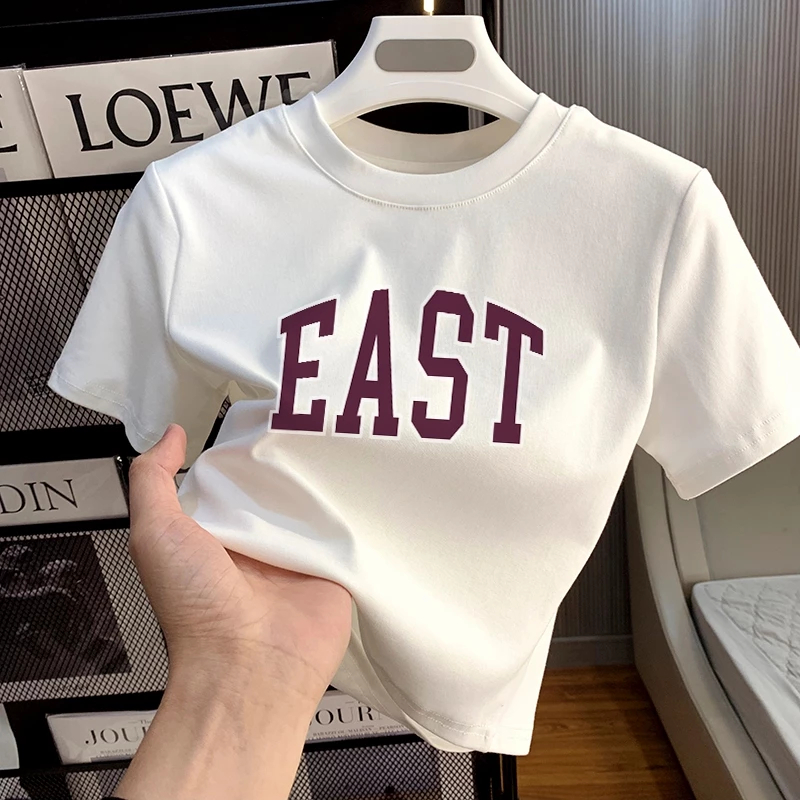 CROP TOP WANITA TULISAN EAST BAHAN KNIT PREMIUM KAOS TULISAN EAST