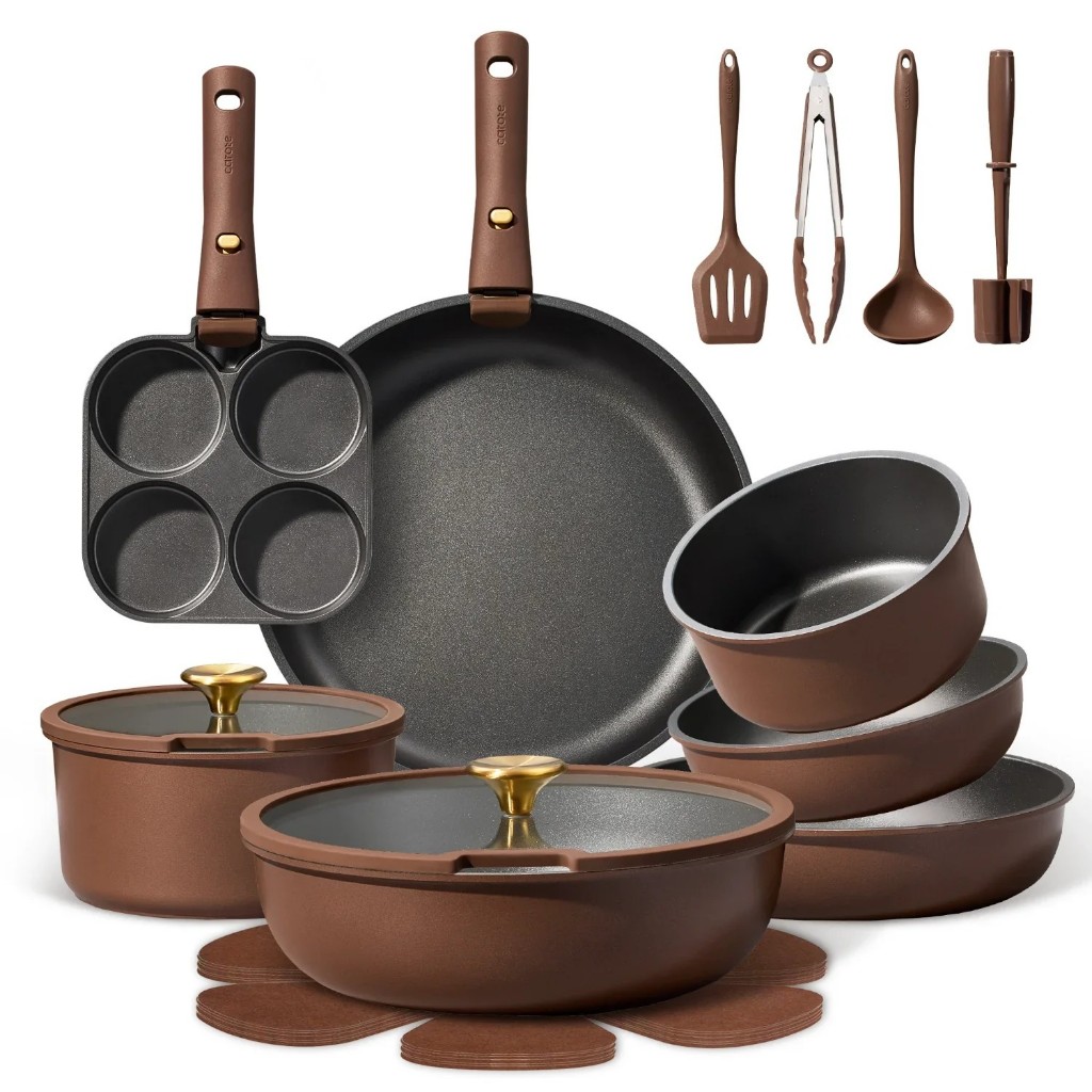 CAROTE Coffee Detachable Cookware Set 21PCS Non Stick Granite Coating
