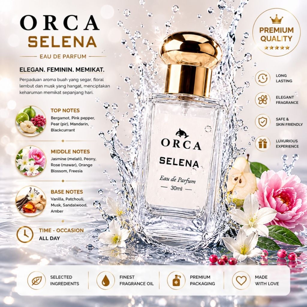 Orca Eau de Parfum Unisex Selena 30ml – Premium Fragrance, Long Lasting, Safe & Skin Friendly, Elega