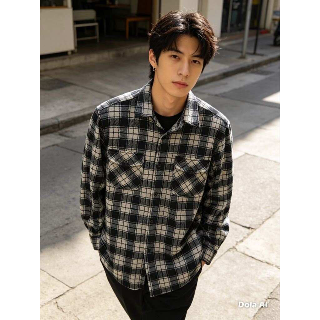 kemeja flannel plaid overshirt tebel lembut uniqlo