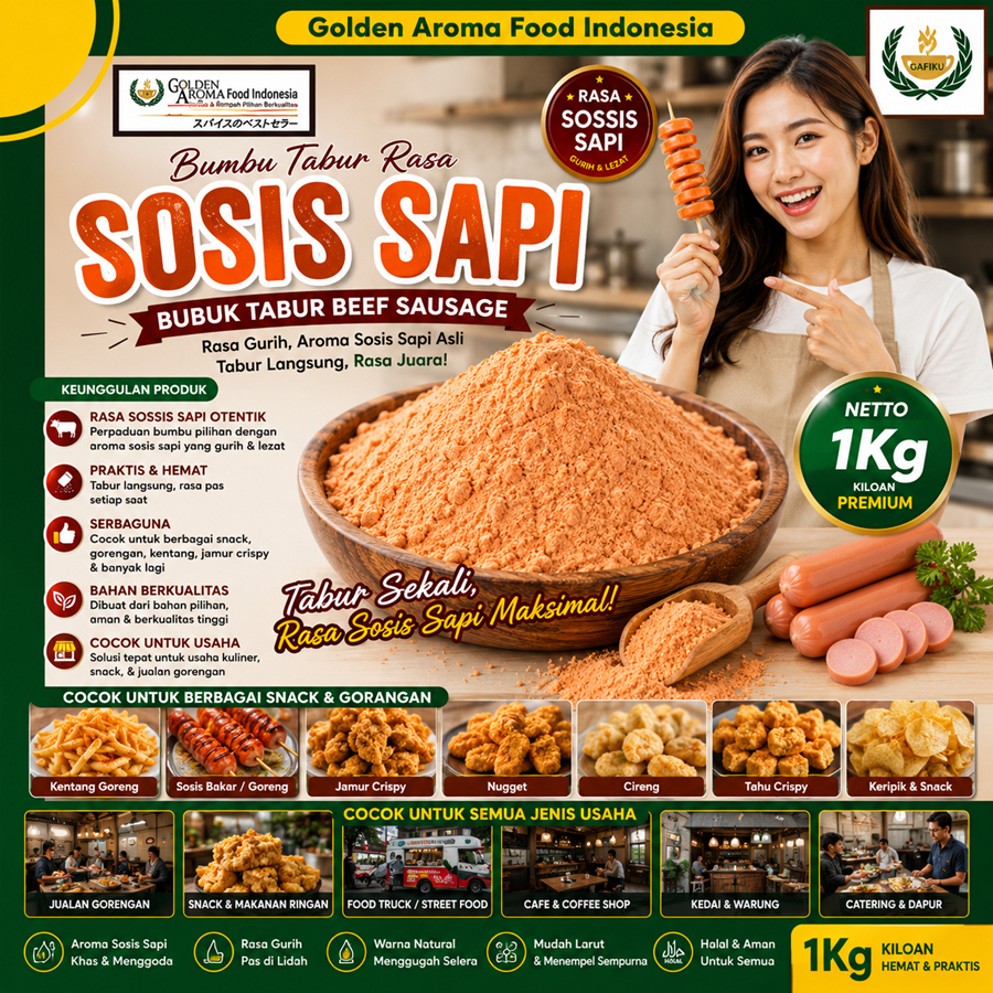 Bumbu Tabur Rasa Sosis Sapi 1Kg Bubuk Tabur Beef Sausage 1 Kg Murah Enak Aman Terbaik Premium Kiloan