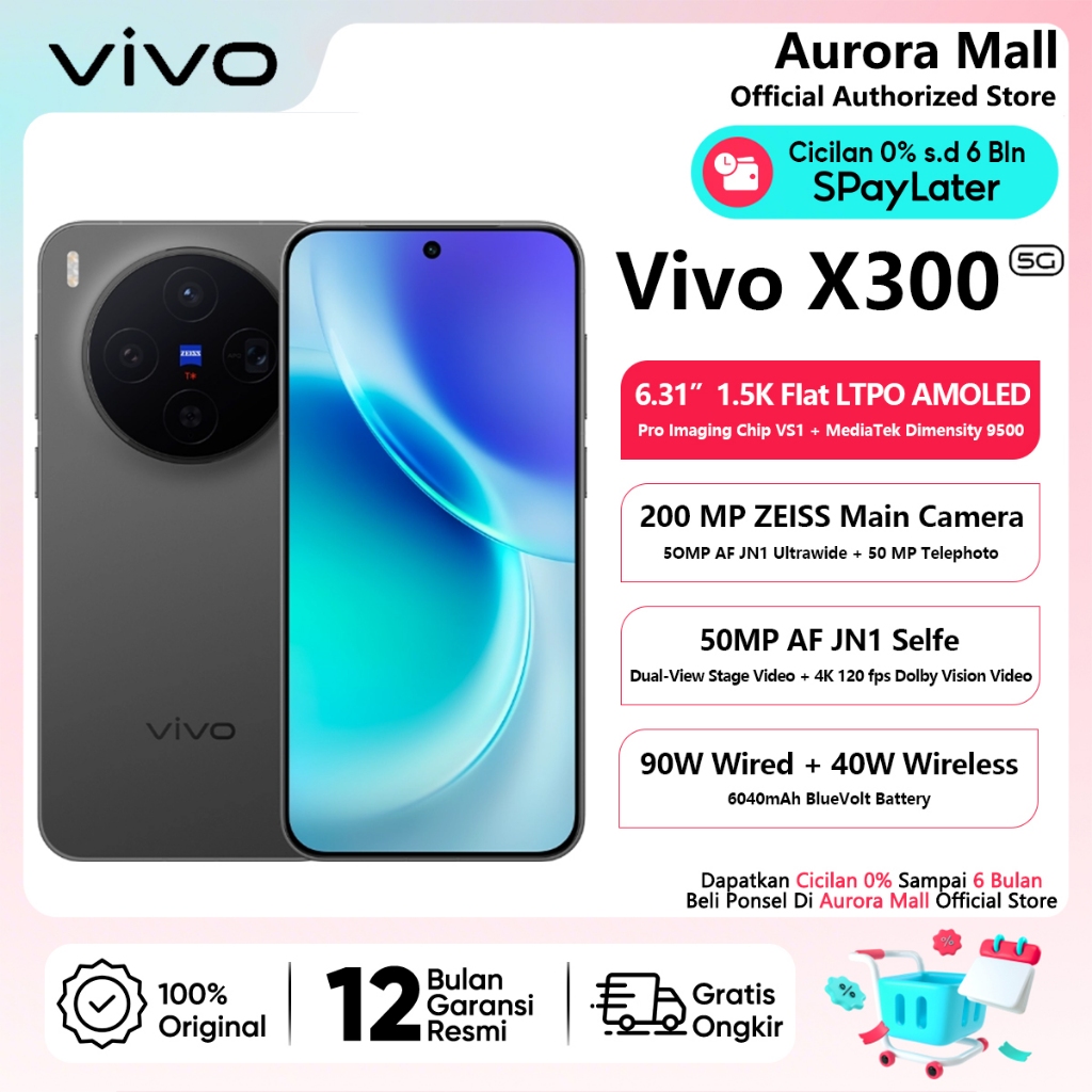 Vivo X300 5G 12/256GB 16/512GB RAM 12GB+12GB Extended NFC Official Store HP Terbaru 2026 Handphone