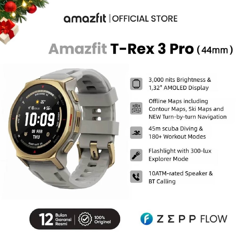Amazfit T-Rex 3 Pro Outdoor Smart Watch 44mm Sapphire AMOLED Display with Flashlight, Ti Bezel, Dual