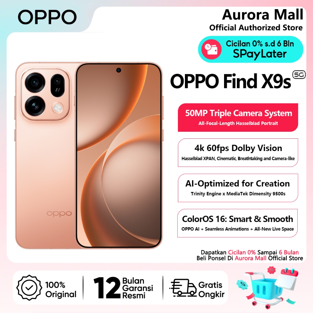OPPO Find X9s 5G 12/256GB 12/512GB (12GB+12GB Extended RAM) Garansi Resmi Hp Terbaru 2026 Handphone