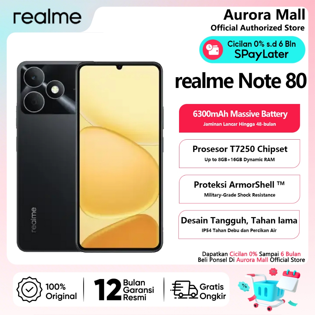 Hp realme Note 80 4/128GB (4GB+8GB Extended RAM) Official Store Android Handphone Terbaru 2026 Ori