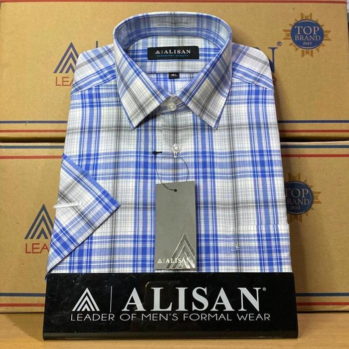 PROMO.BISA.COD.Kemeja Alisan Motif Kotak Garis Kecil Reguler Lengan Pendek - Kotak Garis