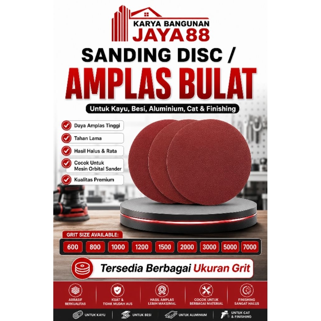 Amplas Tempel Bulat Gerinda / Gurinda VELCRO 4" / 4 INCH PER PCS - Grit 60 - Grit 7000