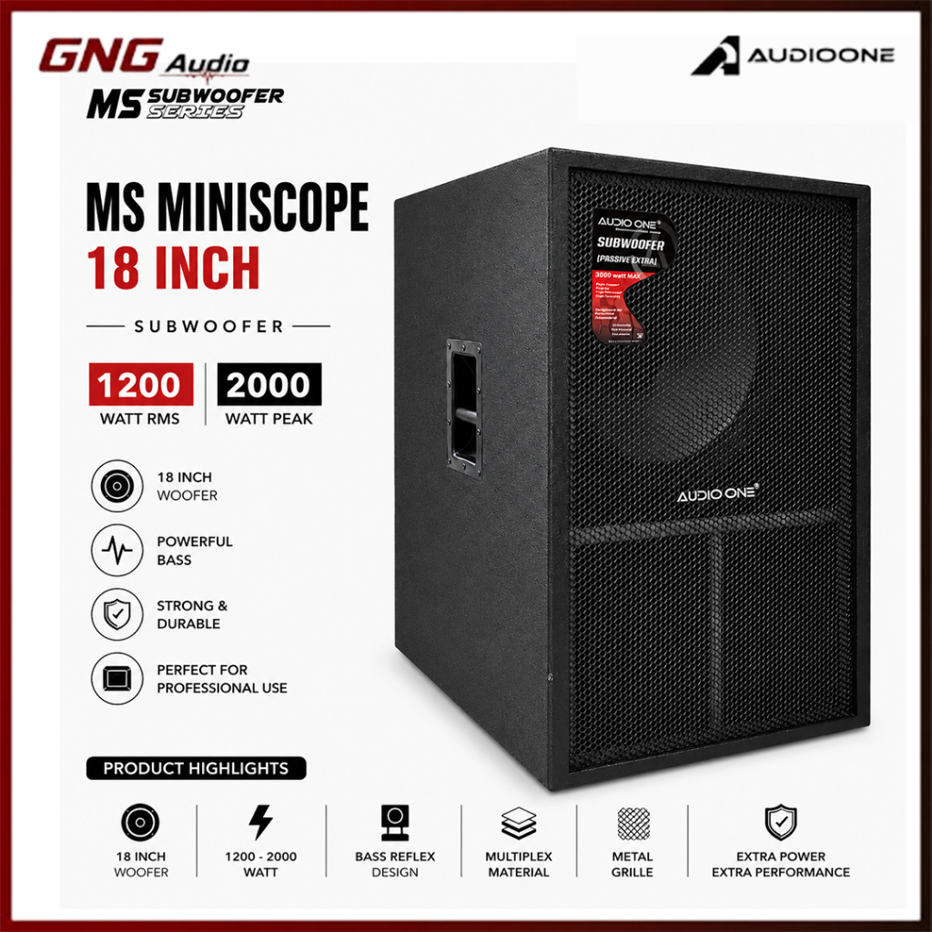 AUDIO ONE Subwoofer 18 Inch Pasif Miniscope MS 118 Speaker Sub Bass Lapangan Gler Sound System I GNG