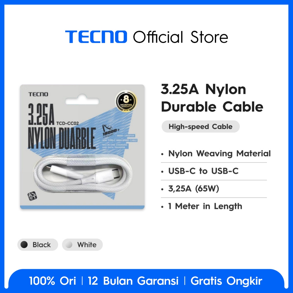 TECNO TCD-CC02 Data Cable USB C to C 65w High Speed Two In One Charging and Data Transfer