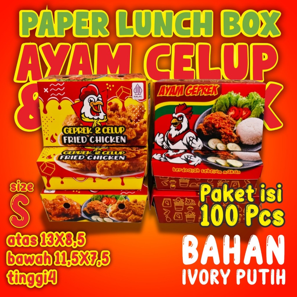 SIZE S IVORY isi 100pcs paper lunch box ayam celup dkriuk fried chicken geprek