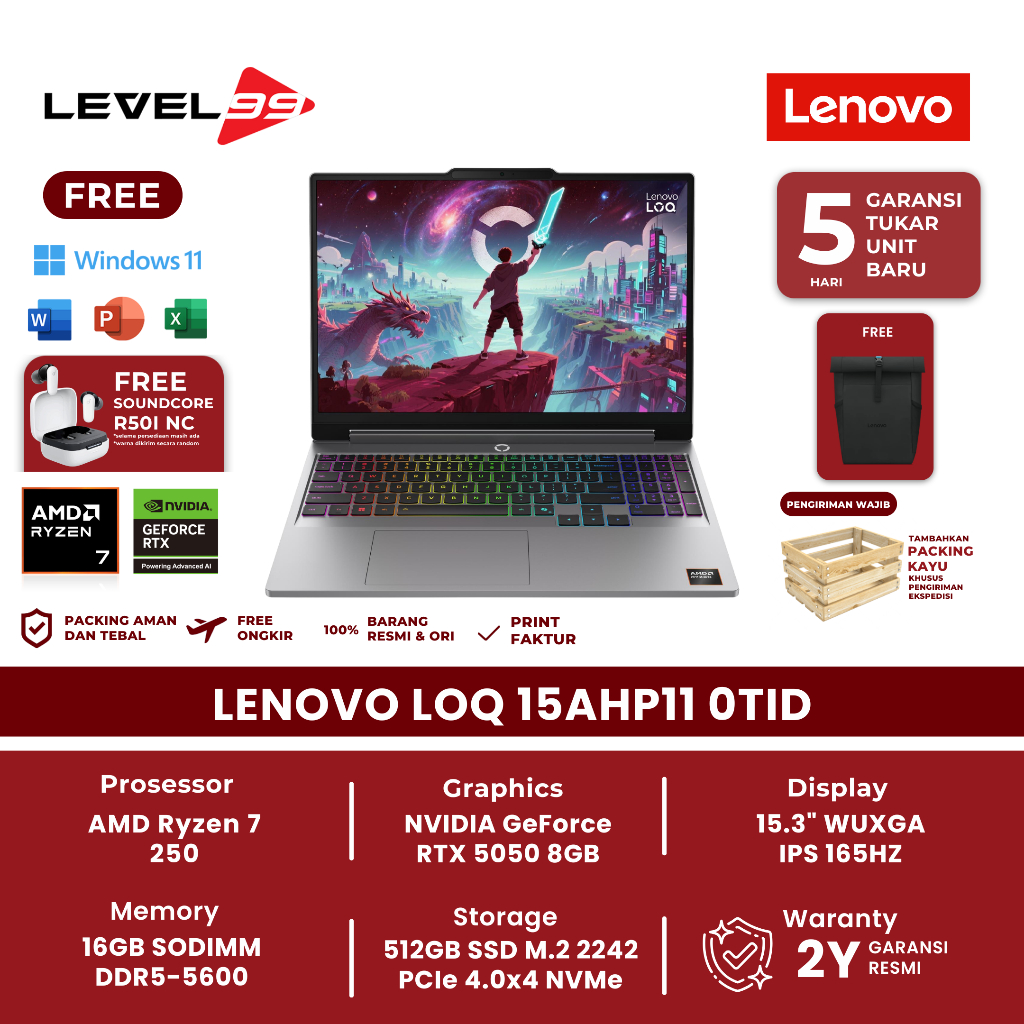 LENOVO LOQ 15AHP11 0TID Ryzen 7 250 16GB 512GB RTX 5050 15.3" Windows11 OH+M365 - Notebook LENOVO LO