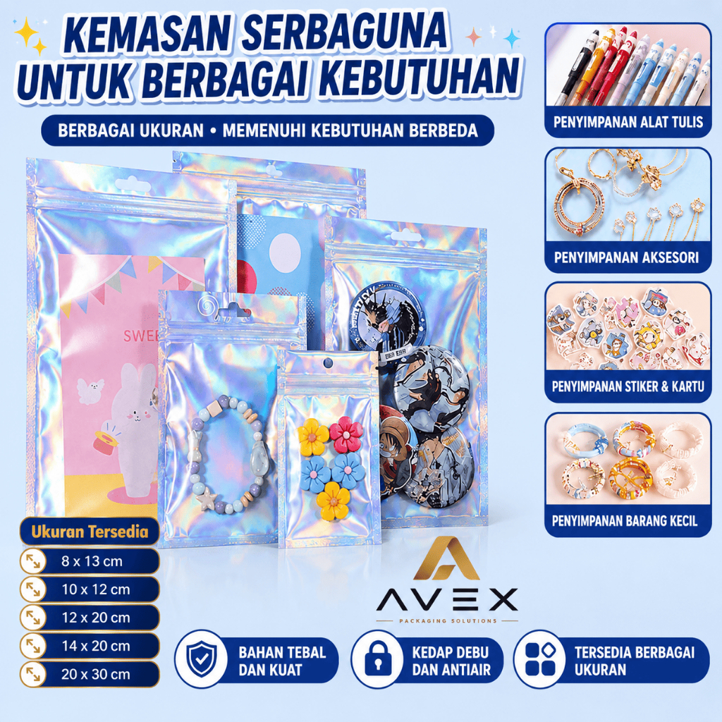 Plastik Ziplock Hologram Kemasan Pouch Laser Hologram Model Ziplock  | Kemasan Multifungsi Berbagai 