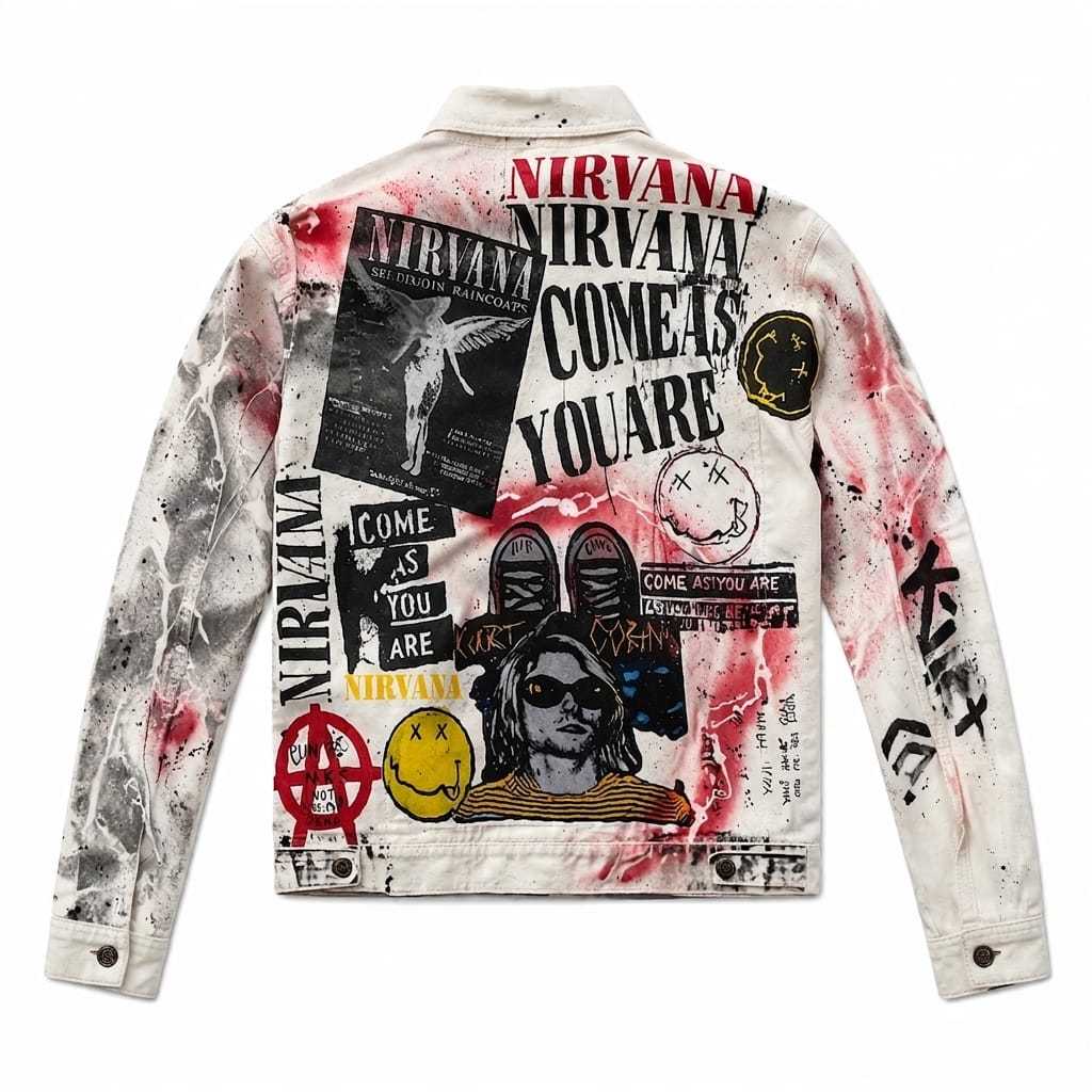 Jaket Denim Putih Nirvana Streetwear