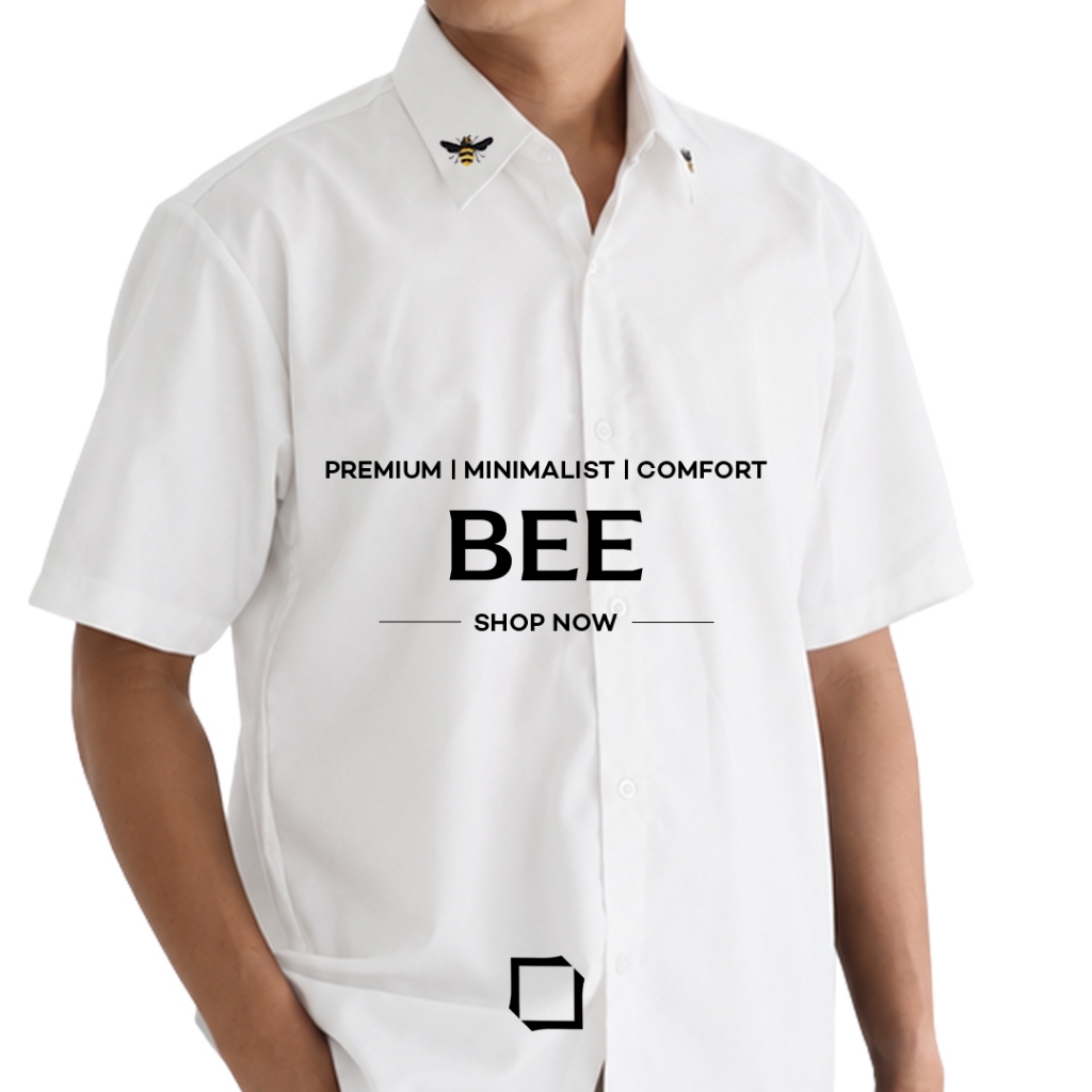 Kemeja Pria Lengan Pendek Premium Bordir | BEE White by KINKAMI