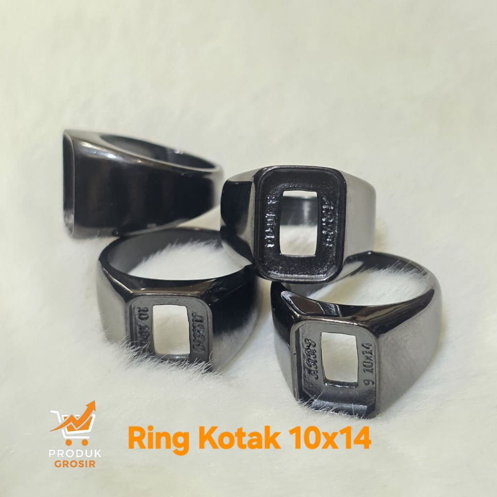 Ring Batu Cincin Emban Titanium Black Polos 10x14 - Ring Kotak 10x14 untuk Pria