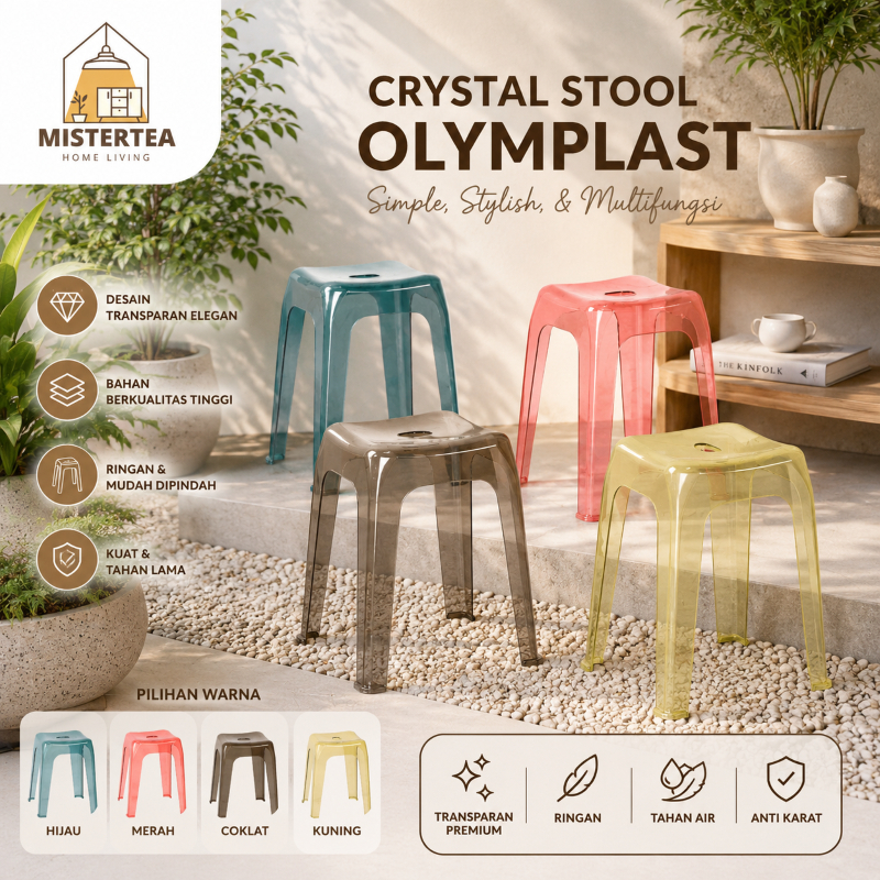 [READY STOCK] OLYMPLAST CRYSTAL STOOL / KURSI BASO / BAKSO / TUMPUK / CAFE / SERBAGUNA / MINIMALIS
