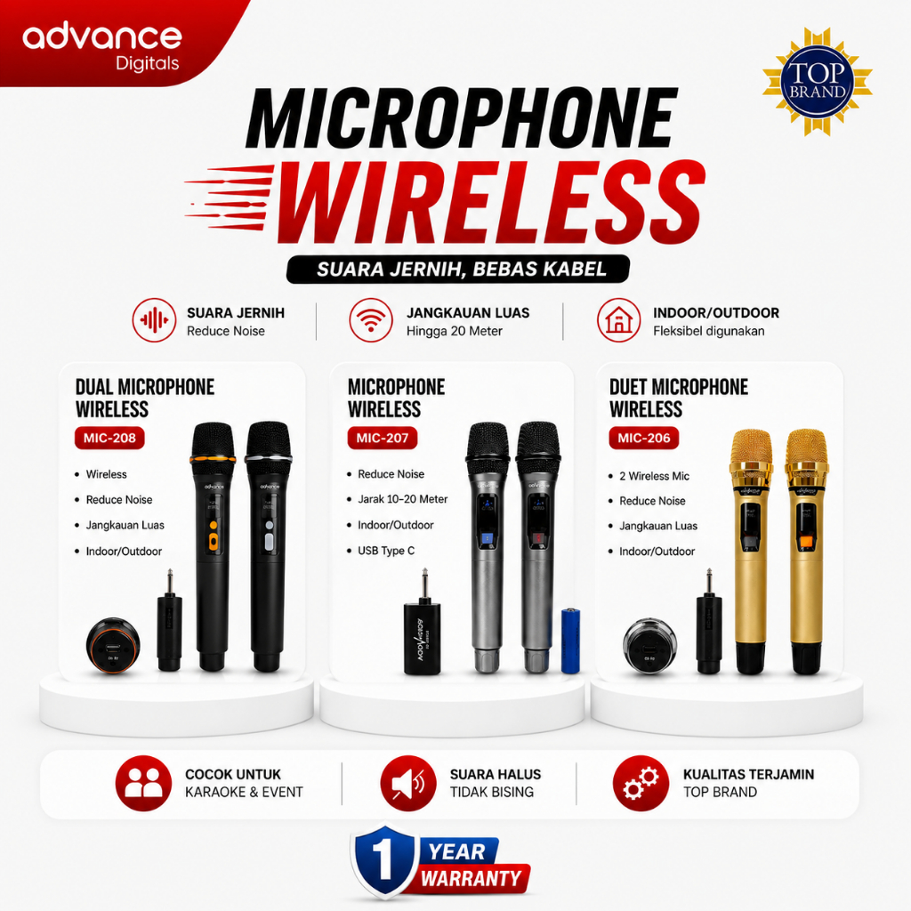 Advance Digitals - Dual Mic Wireless (Indoor/Outdoor) | microphone wireless karaoke advance, mic han