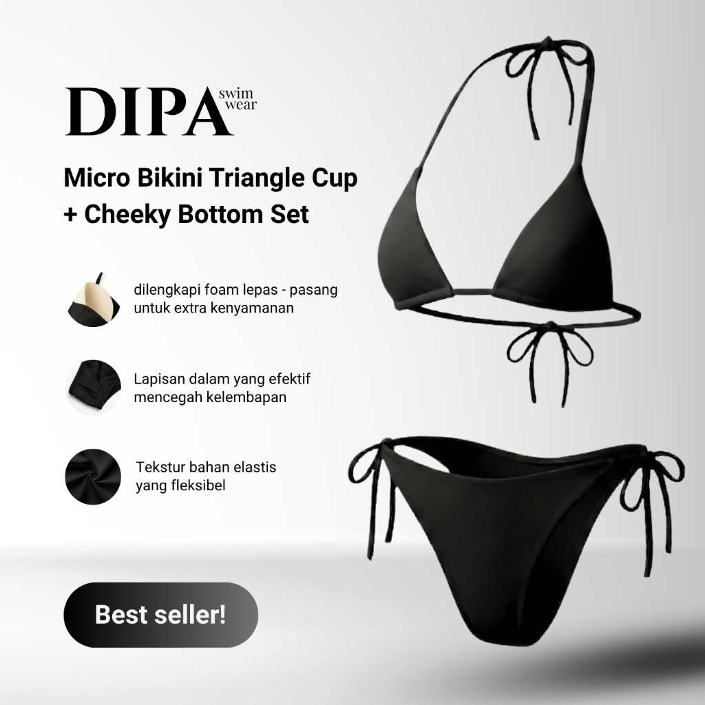 DIPA SWIMWEAR (1 SET) Micro Bikini Triangle Cup + Cheeky Bottom - Premium Bikini Tanpa Kawat