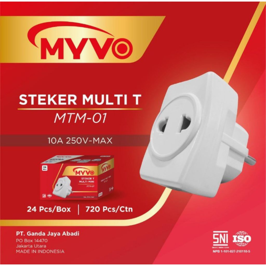 Steker T Multi Listrik Myvo Colokan Kaki 3 Cabang SNI