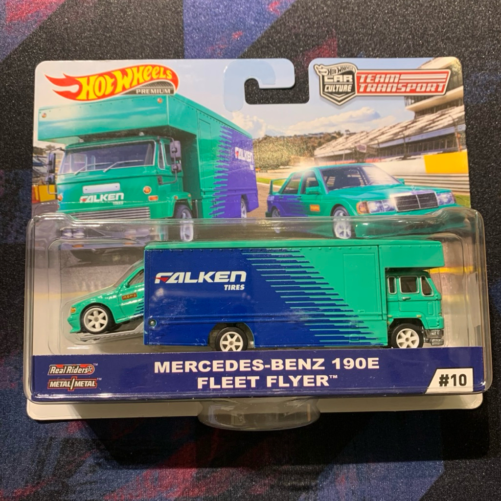 hot wheels premium team transport mercedes benz 190 E fleet flyer falken