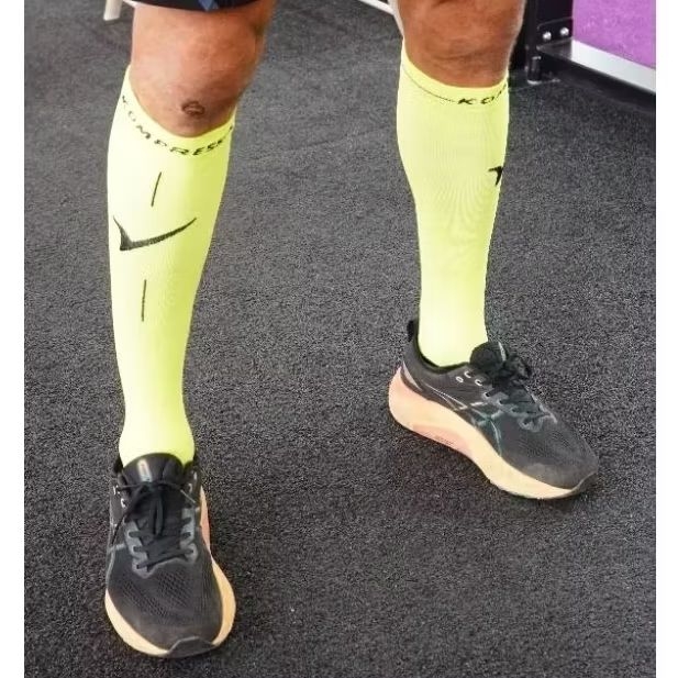 KOMPRESSA Kaos Kaki Kompresi Premium Made in France Recovery Sock Kualitas Terbaik Olahraga (Neon Gr