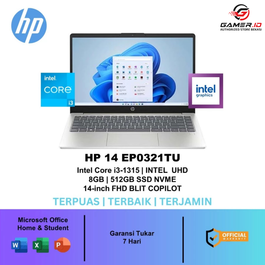 LAPTOP HP 14 INTEL CORE I3 1315 RAM 8GB 512GB SSD FHD TERBARU TERMURAH