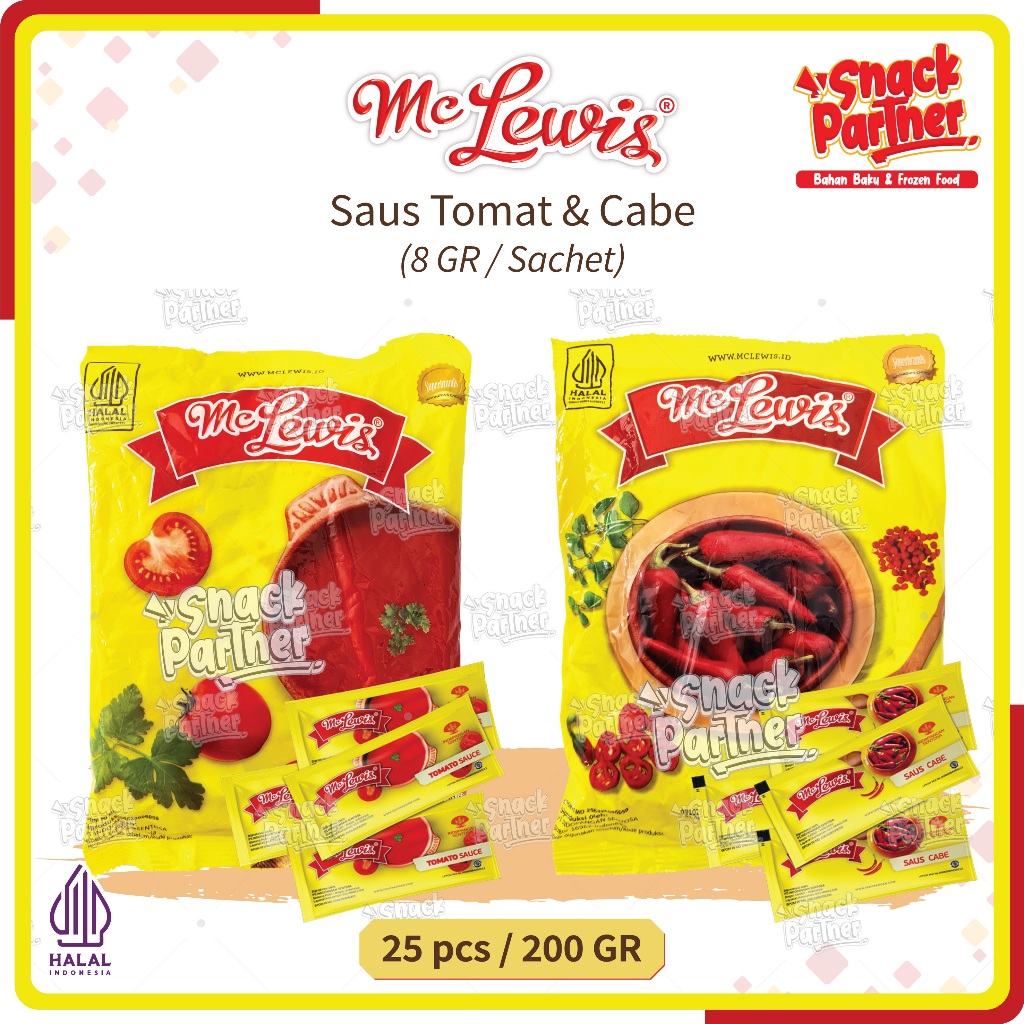 Saos MC LEWIS 25 PCS / SACHET 8 GR - MCLEWIS Saus Sambel Sambal Cabe Chili Extra Hot Pedas Tomat Ket