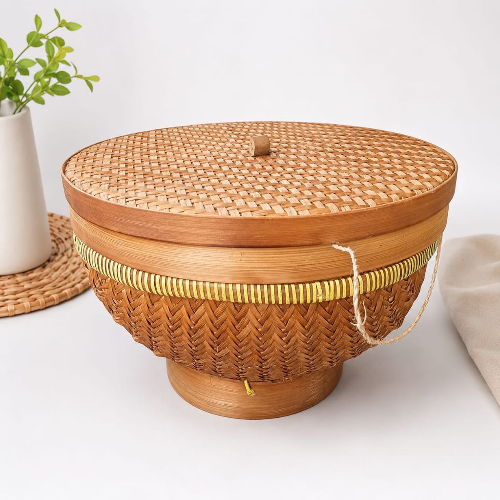 Wakul bambu jumbo 35 cm wakul nasi bambu warna asap besar tempat nasi bambu bulat besek nasi
