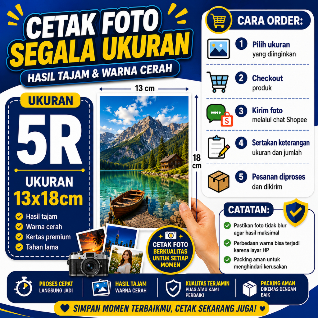 Cetak Foto 2R 3R 4R 5R Murah | KILAT PENGIRIMAN INSTAN | Ukuran Bahan Tebal 230 Gram | Harga Mulai 500