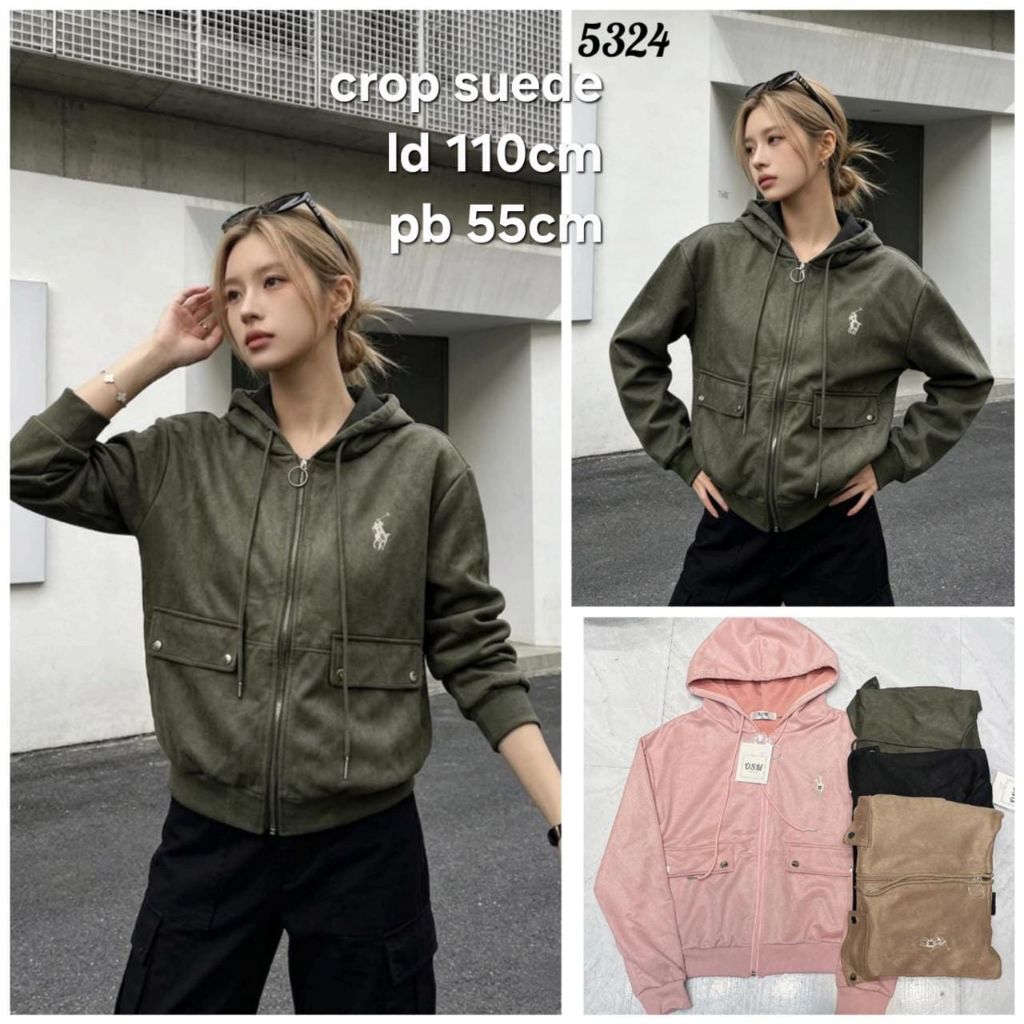 jacket crop suede TOM TOM LD 110 bahan suede premium
