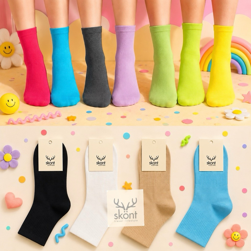 Scoop Kaos Kaki Mono Unisex Crew Socks Putih Hitam Beige Pink Turquoise Lavender Hijau Sporty Shocki