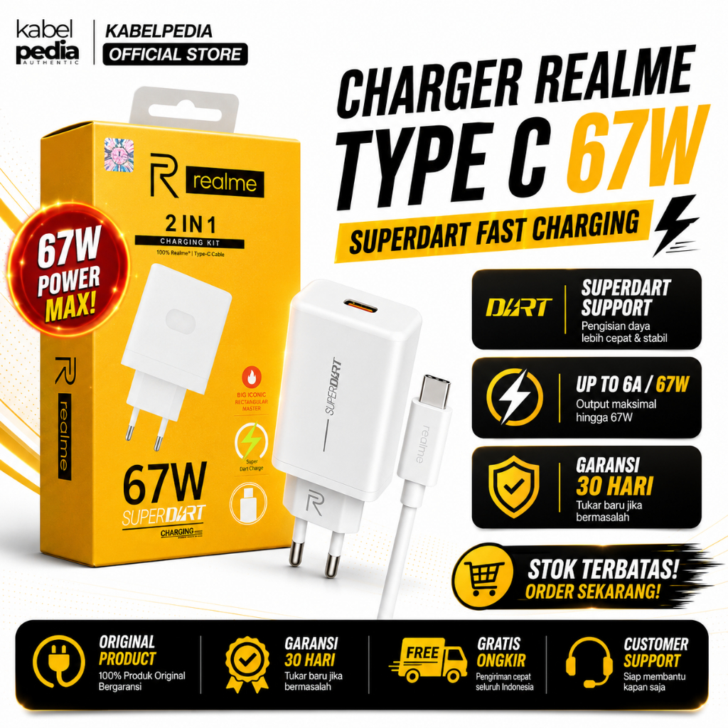 CHARGER REALME 67 WATT TYPE C | KABEL REALME TYPE C ORIGINAL | KABEL REALME SUPERDART SUPERVOOC
