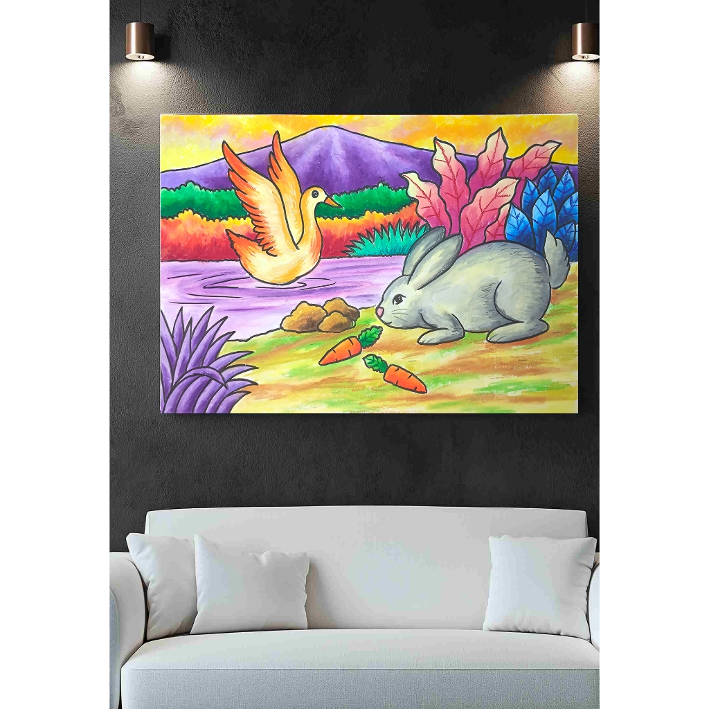 Pajangan Lukisan Dinding dari Oil pastel dengan teknik Digital Printing dengan media Kanvas