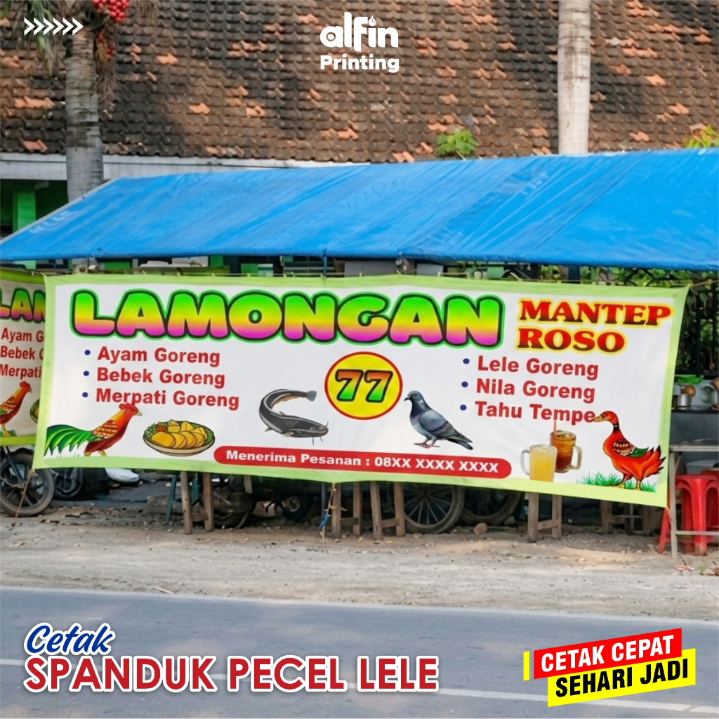 SPANDUK KAIN PECEL LELE / CETAK KAIN LAMONGAN / SOTO | MURAH | KAIN TC  CM FULL PRINT