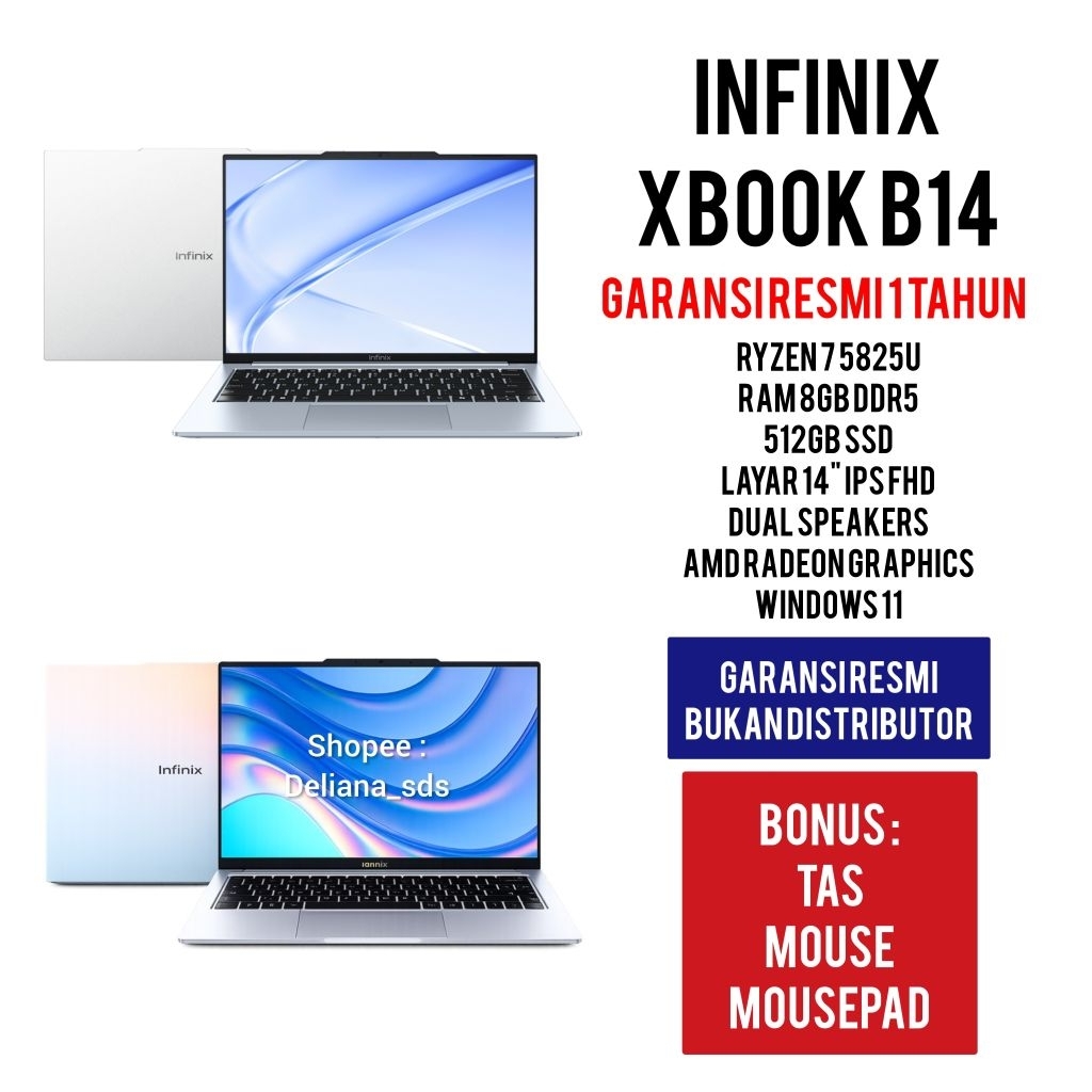 Laptop Infinix Xbook B14 Ryzen 7 5825U 8GB/512GB SSD 14" FHD IPS Garansi Resmi 1 Tahun Laptop Infini