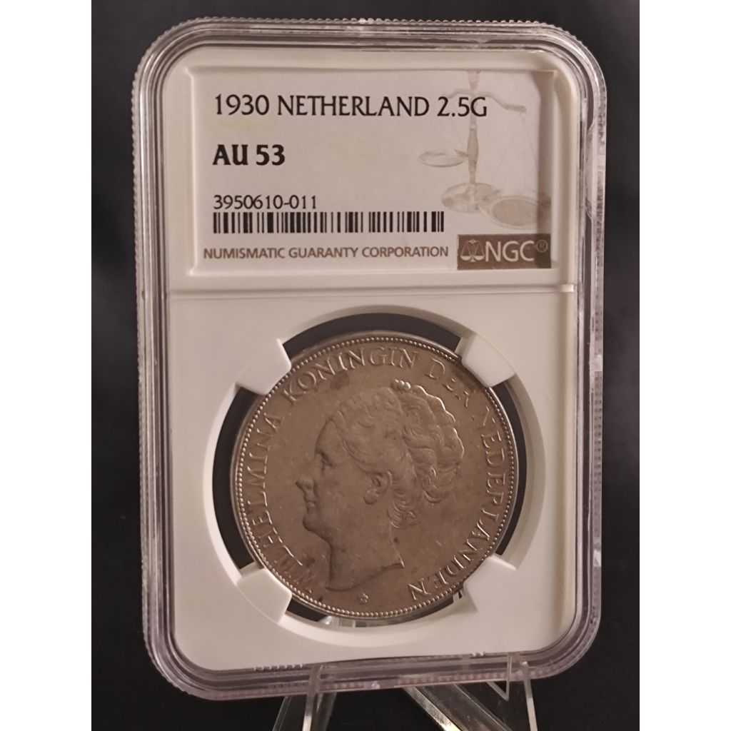 koin perak kuno asli 2,5 gulden wilhelmina 1930 terdaftar disertifikat resmi ngc