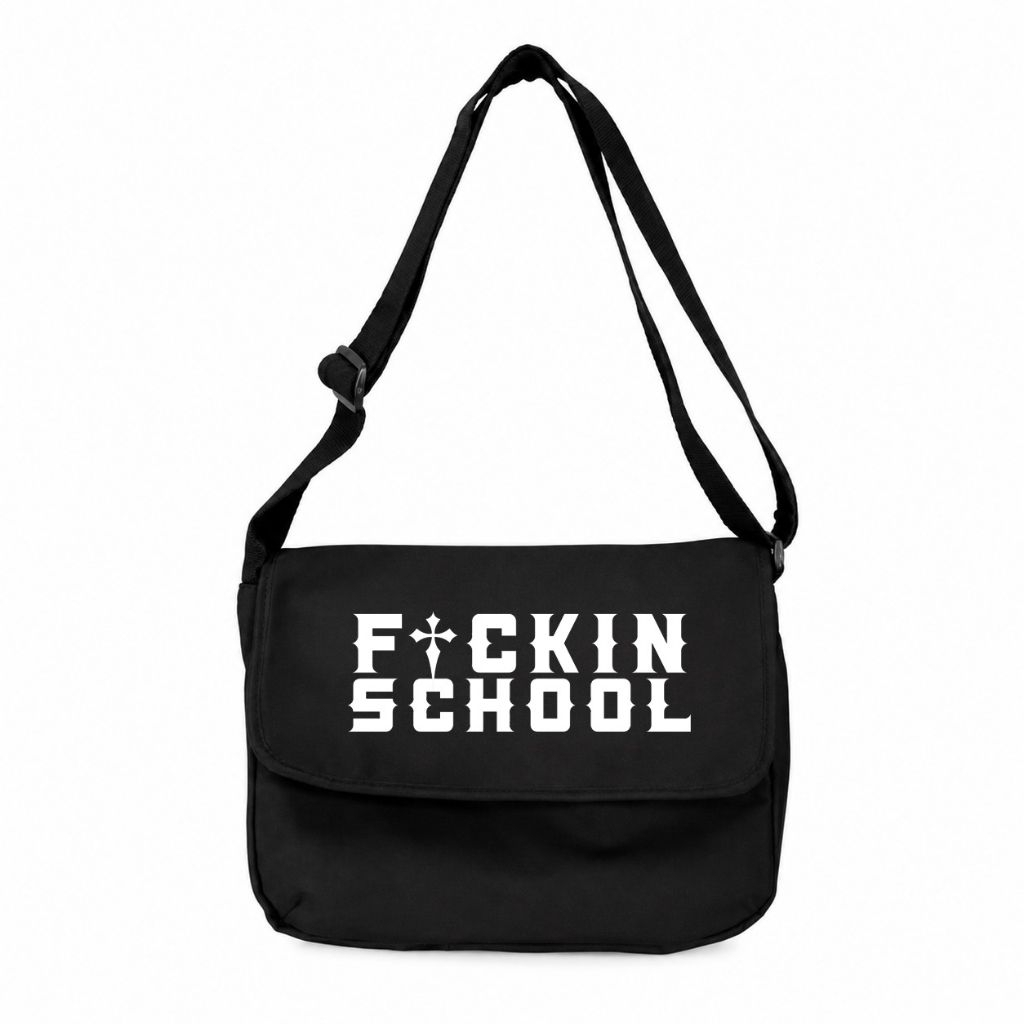 LXNTX Tas Selempang pria Fvck School Free Sticker