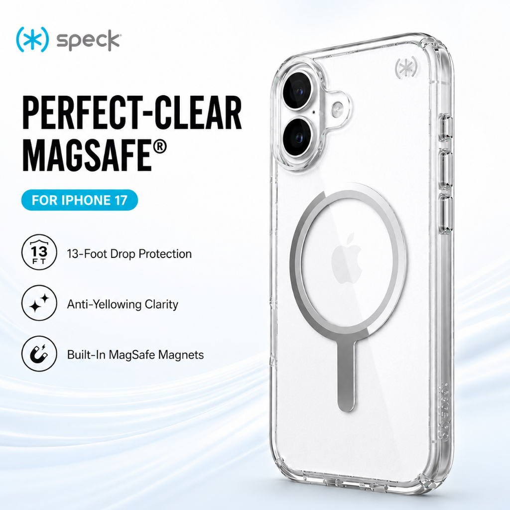 Speck iPhone 17 Presidio Perfect-Clear MagSafe Protective Case - Clear Silver