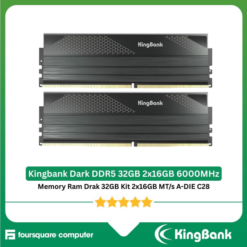 Kingbank Dark Ram DDR5 32GB Kit 2x16GB 6000MHz MT/s Ram Memory Heatsink A-DIE C28 Black | White Gara