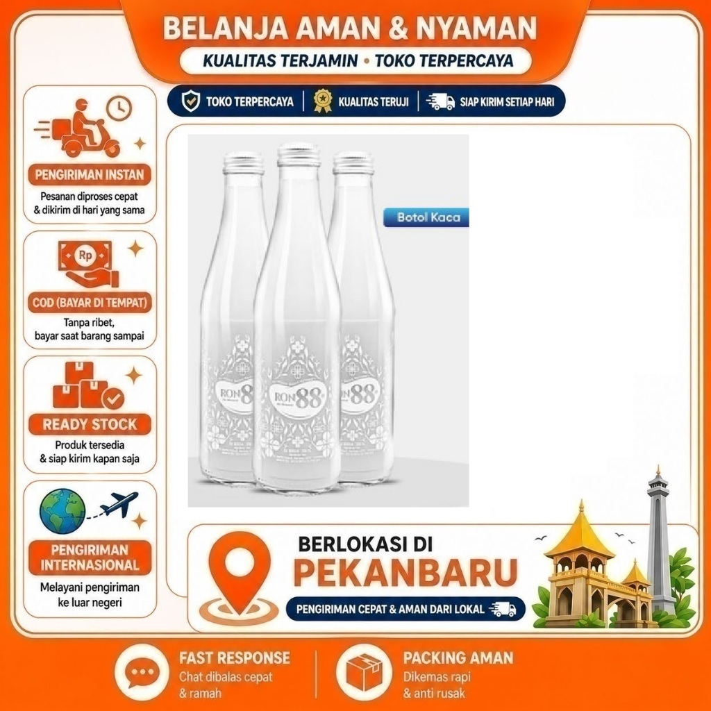 [SDW] pekanbaru/330ml Ron88 Mineral Water Minuman Kemasan Botol Kaca Air Minum Glass Bottle Size