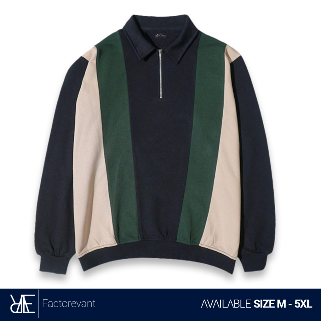 REEVANT Sweatshirt Half Zip Fleece Tritone Big Size Jumbo Ukuran M-5XL