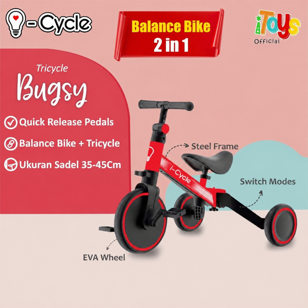 Sepeda Anak Multifungsi 3 in 1 ICYCLE Bugsy (TC-1905) Balance Bike & Tricycle | Sepeda Roda 3