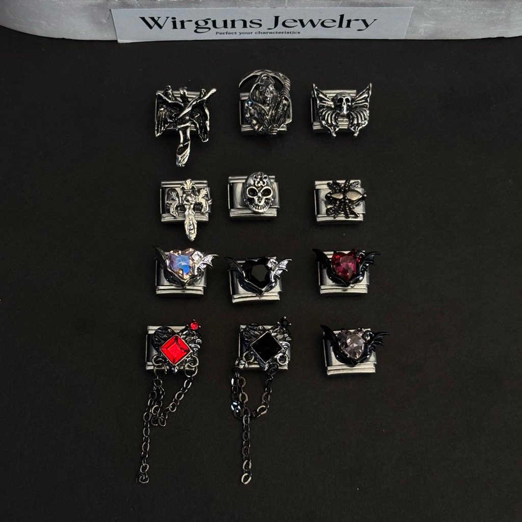 [SATUAN] Italian Charm 9mm Gothic Punk Y2K | Charm Gelang Modular Stainless Steel Wirguns Jewelry | 